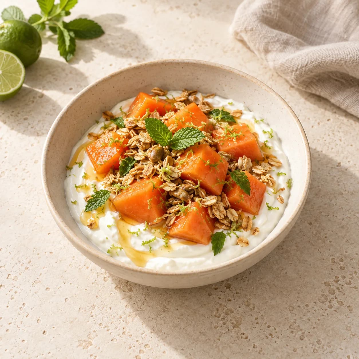 Papaya yoğurt kasesi